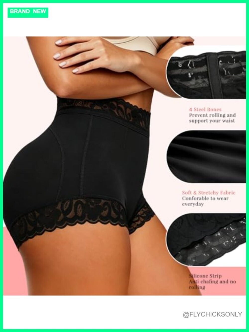 High Waist Tummy Control Shapewear Shorts Butt Lifter Lace Panties - Picture 4 of 6